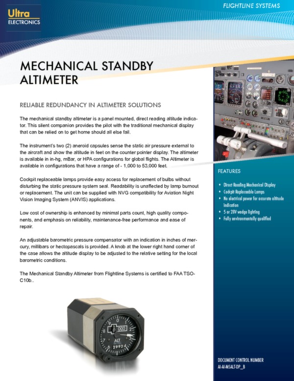 Altimeter data sheet