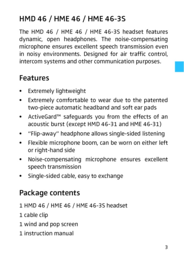 Manuel d\'instruction casque controle trafic aérien HMD 46