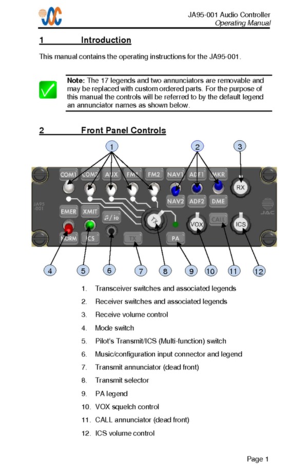 JA95-001 operating manual