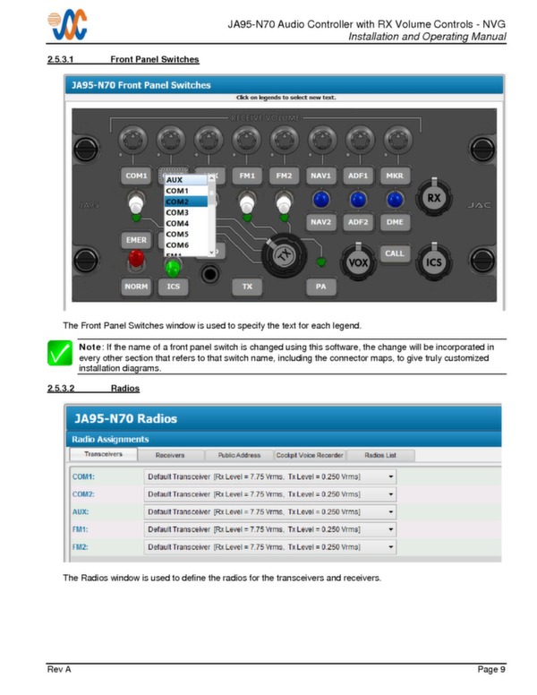 JA95-N70 installation and operating manual