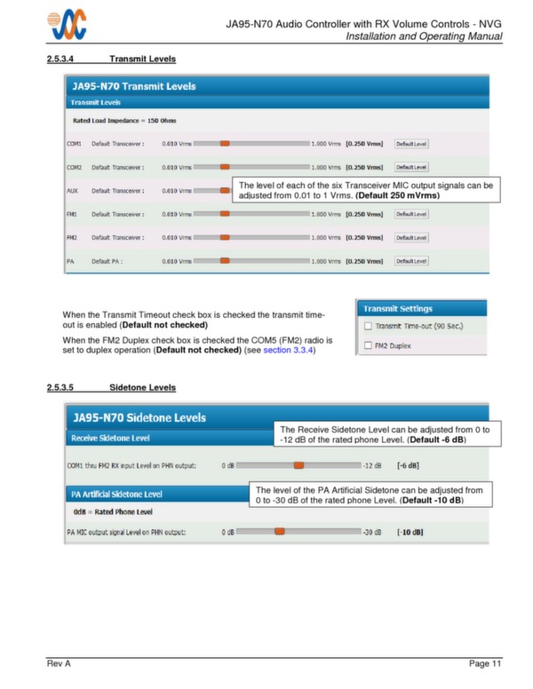 JA95-N70 installation and operating manual