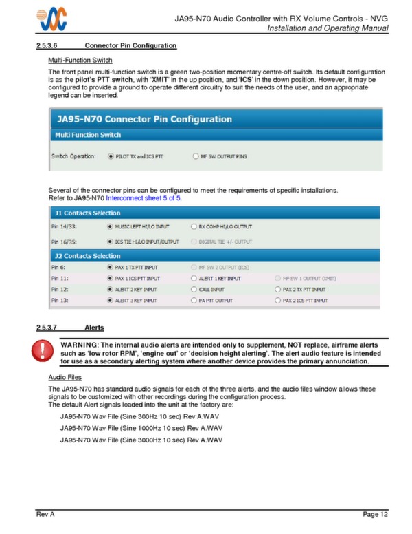 JA95-N70 installation and operating manual