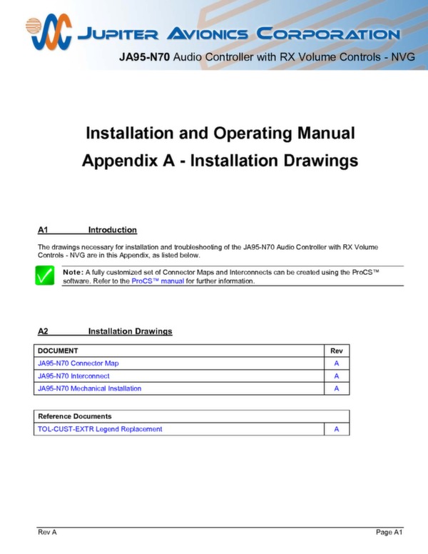 JA95-N70 installation and operating manual