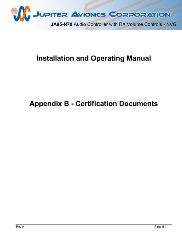 JA95-N70 installation and operating manual