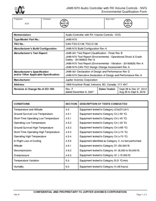 JA95-N70 installation and operating manual