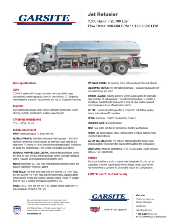 7,000 Gallon Jet Refueler datasheet