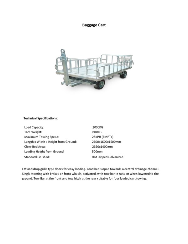 Baggage cart specification sheet