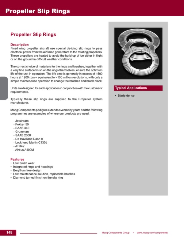 Propeller slip rings datasheet