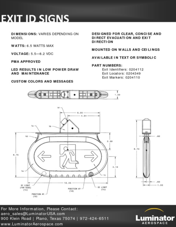 Données techniques Panneau LED de sortie pour avion