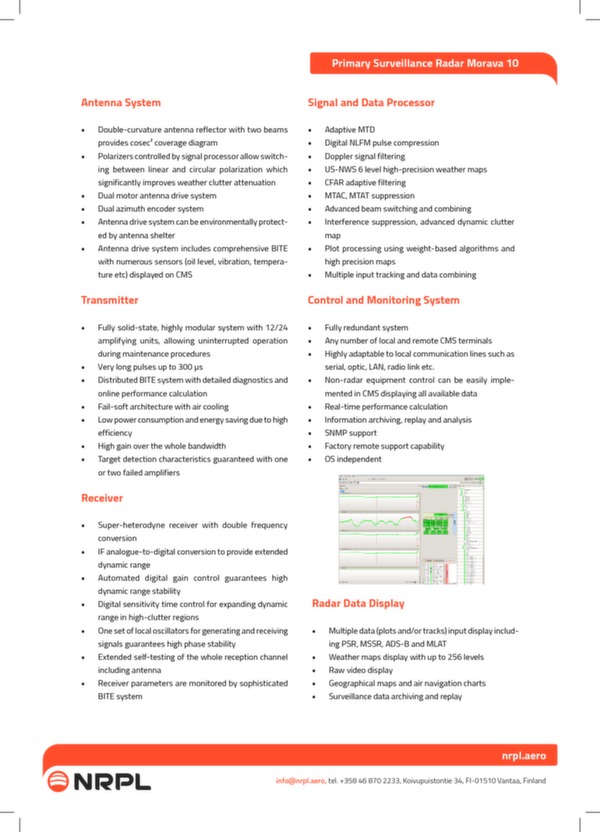 Airport primary surveillance radar Morava 10 brochure