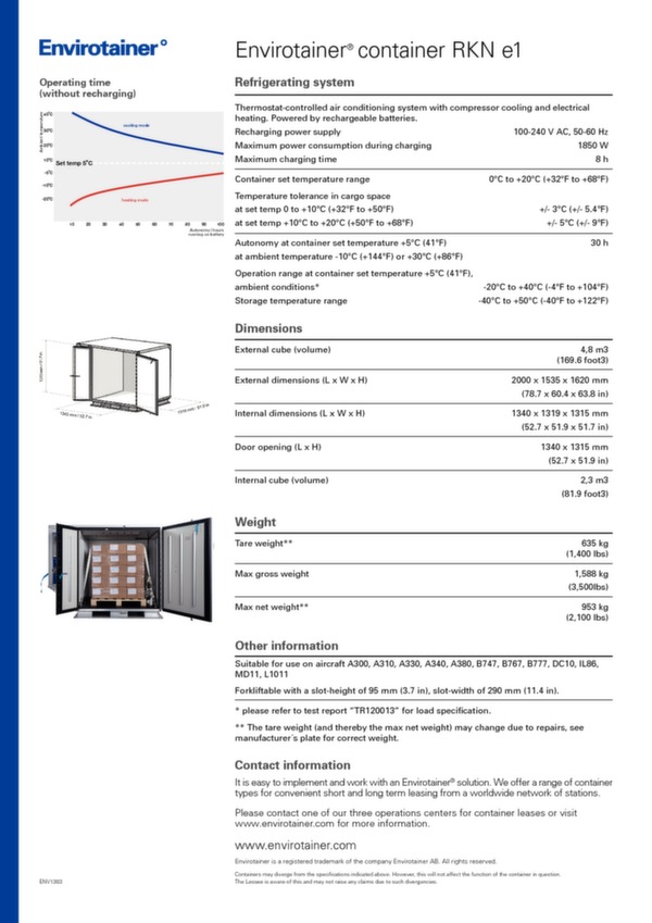 Freight container - Envirotainer RKN e1 - Tech. spec.